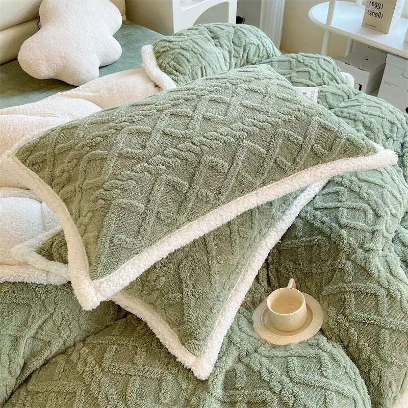 2pcs Warm Winter Stripe Soft Velvet Pillow Cases Skin-friendly 48x74cm Dual-sided Pillowcases Pillow Cover Cushion Cover Bedding Oasis Select green 48x74cm 2pcs cover