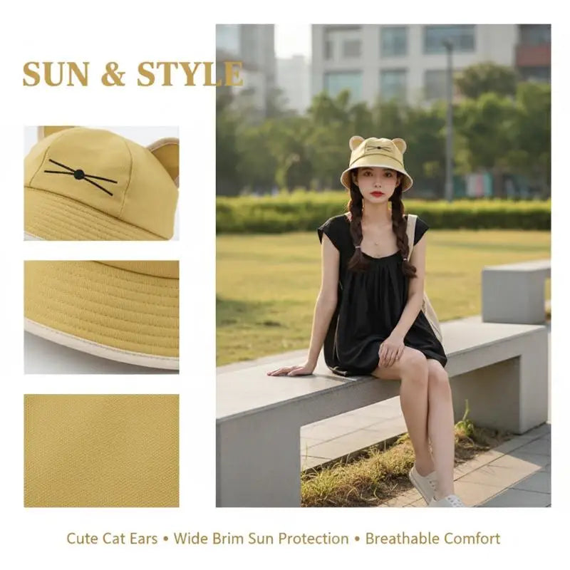 Cat Ear Bucket Hat Women Sunhat uv차단 шляпа женская от солнца Gorros para el sol de mujer Wide Brim Cap Oasis Select