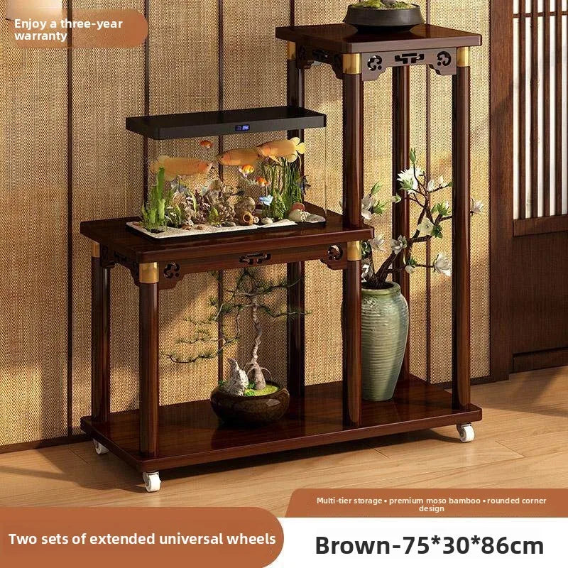 Flower table household living room multi-layer shelf entry door fish tank placed balcony outdoor movable plant flower pot rack Oasis Select Double combination