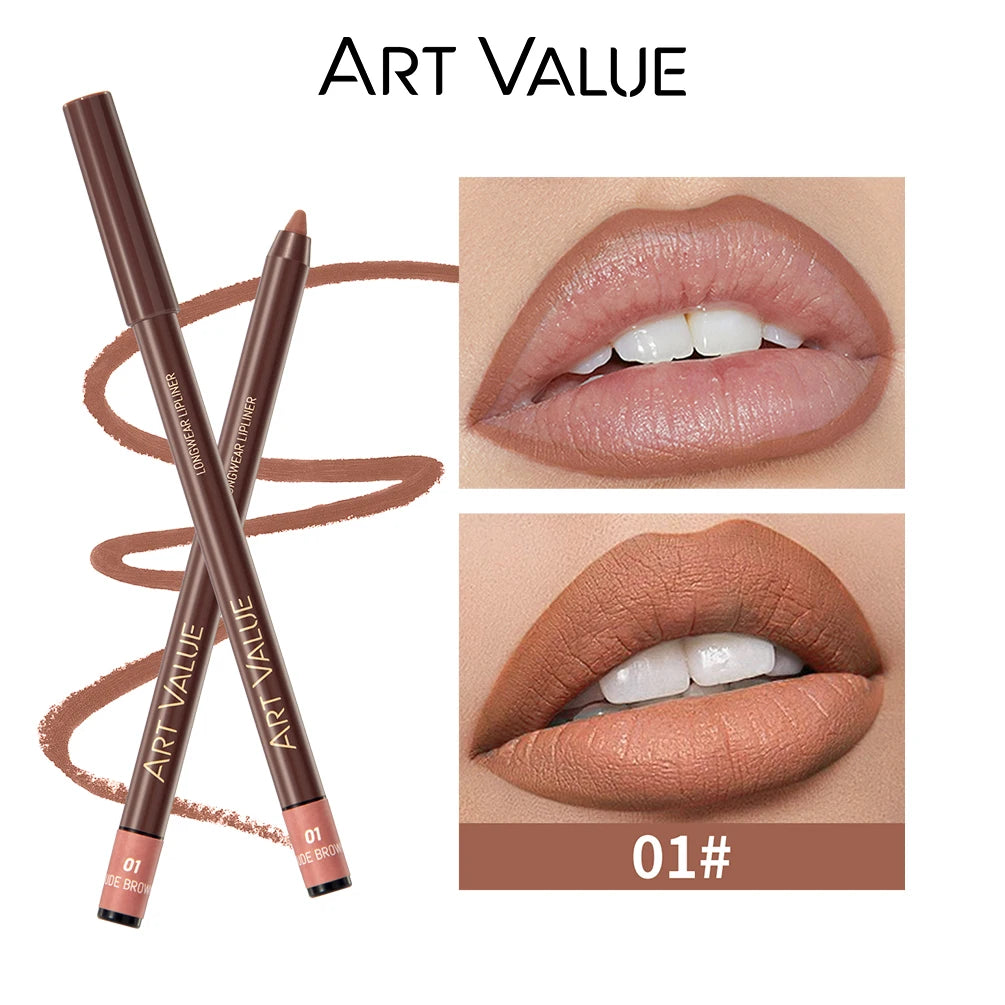 Art Value 12-Color Waterproof Matte Lip Liner Pencil – Long Lasting
