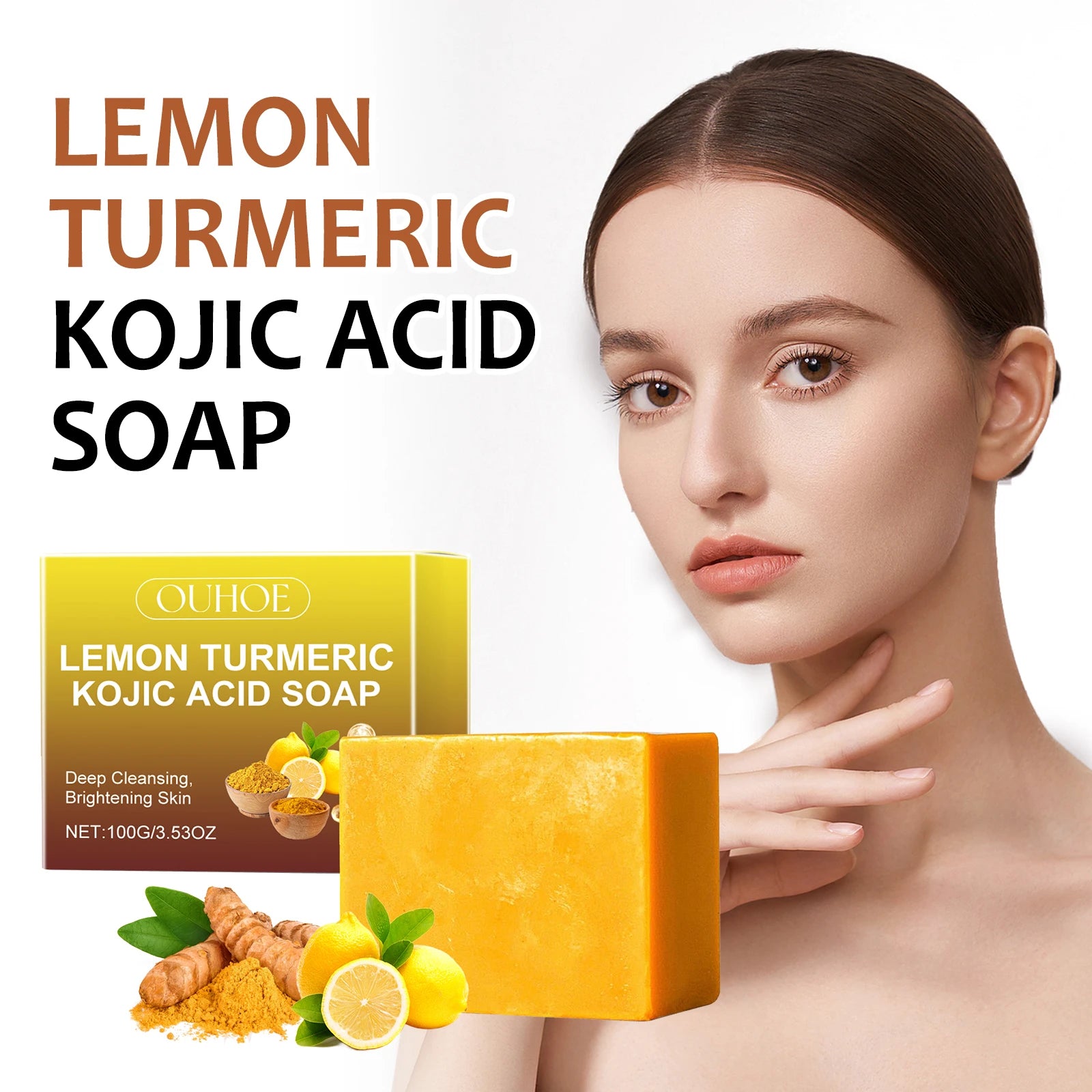 100G Turmeric Lemon Body Soap Deep Cleaning Pore Remove Dead Skin Enhance Smoothness Lasting Fragrance Refreshing Body Bath Soap Oasis Select