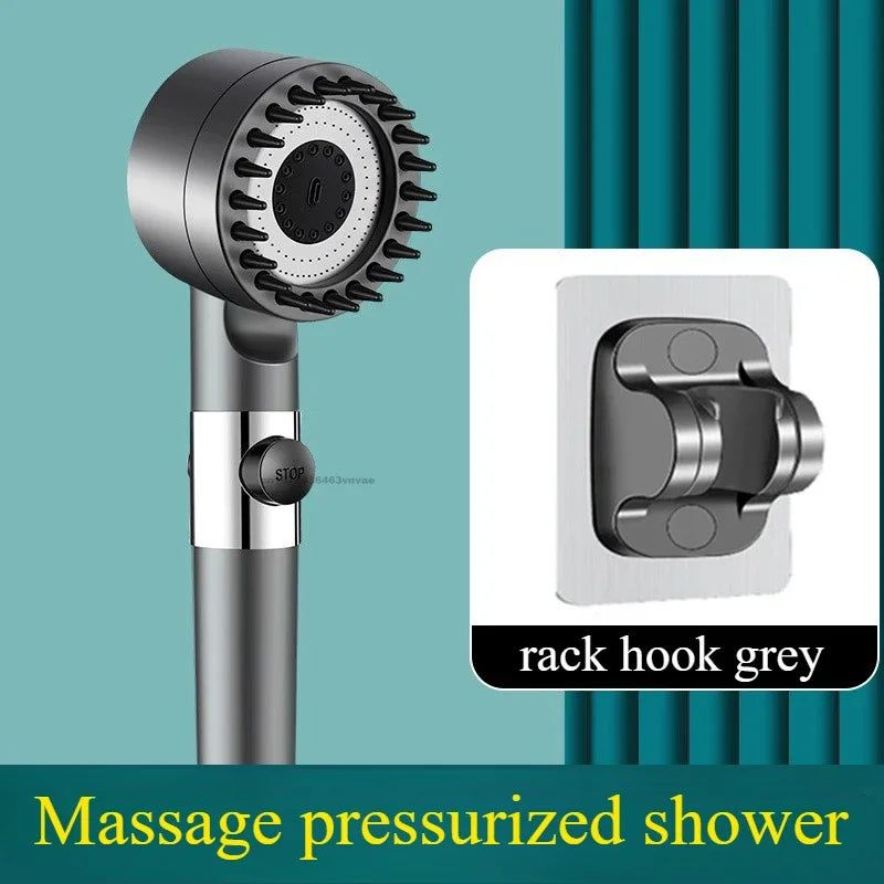 Shower Head with Filter High Pressure Shower Knobs Showers Head One-Key Stop Water Massage Shower System Bathroom Accessories Oasis Select shower head-hook