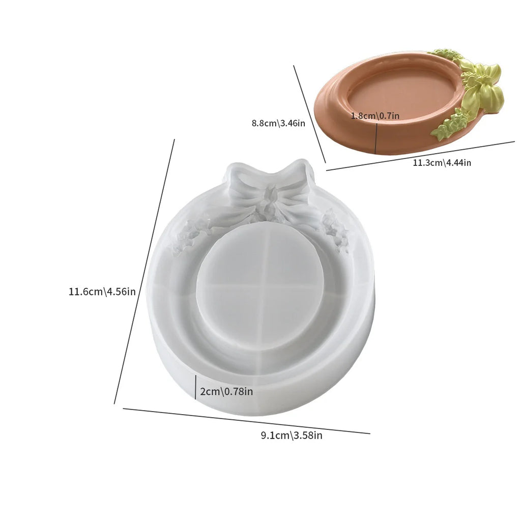 Mould DIY Round Bow Relief Pattern Storage Tray Silicone Molds Christmas Aromatherapy Plaster Tray Ornament Mold Halloween Oasis Select oval