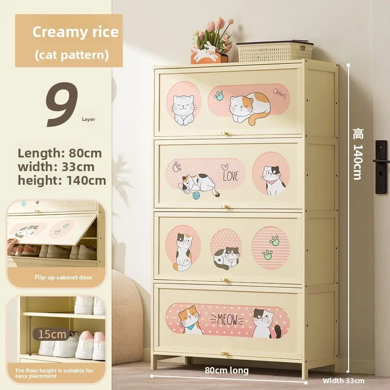 Household indoor large-capacity floor-to-ceiling multi-layer shoe rack entrance integrated dust-proof cartoon locker Oasis Select Nine floors 80