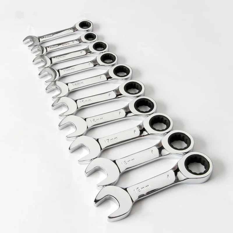 1Pcs 6-19mm 72 Tooth Short Handle Ratchet Socket Wrench CRV Quick Open Reversible Combination Stubby Spanner Auto Repair Tools Oasis Select