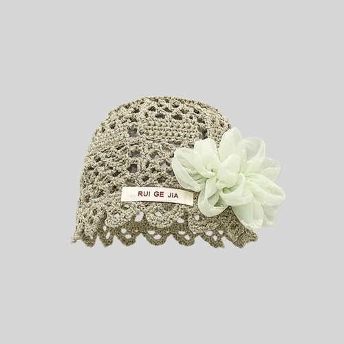 French Breathable Hollow Pullover Hats 3D Flower Hollow Out Beanies Cap Knitted Hat Summer Oasis Select Light Green