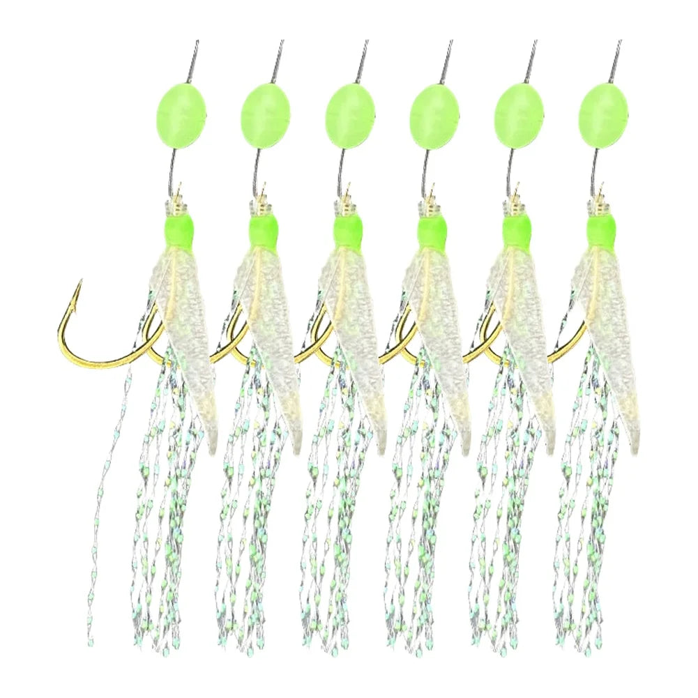 Fishing Rigs 6pcs with Biomimetic Velvet Mackerel Feathers and Luminous Hooks for Bass Cod Freshwater For Sabiki Fishing Oasis Select 12(
