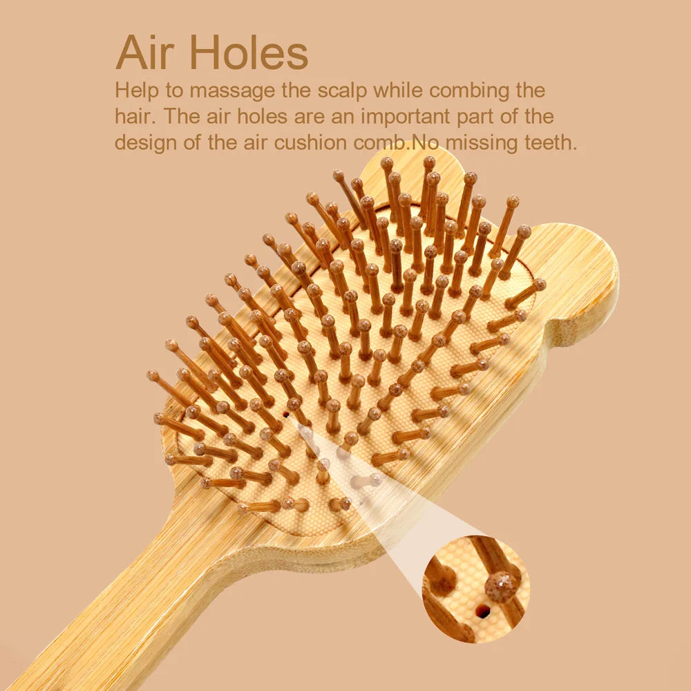 Cute Animal-Ear Bamboo Air Cushion Hairbrush | Wide-Tooth Comb Air Cushion Hairbrush Oasis Select