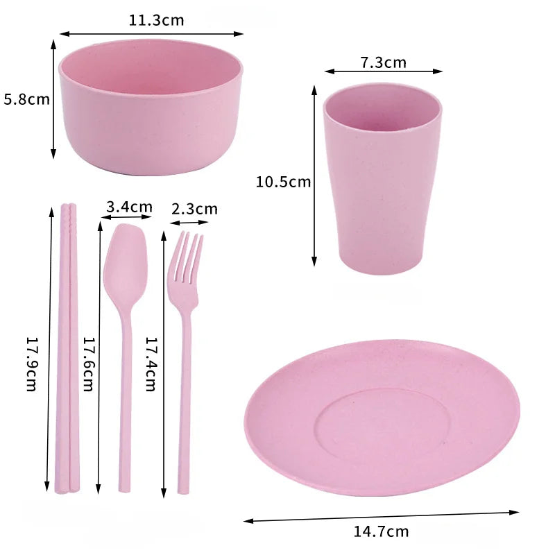 6Pcs Tableware Set Wheat Straw Cutlery Dinnerware Set Unbreakable Tableware Dishes Camping Set Of Dishes Dinnerware Oasis Select Pink