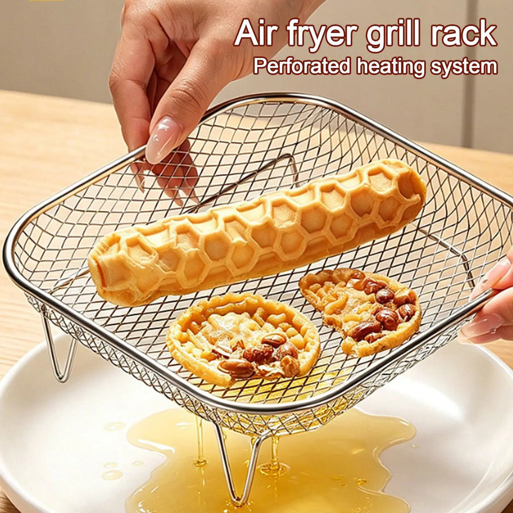 Air Fryer Rack Square Non-Reversing Square Stackable Food Grade Air Fryer Mesh Basket for Oven Microwave Steamer Home Kitchen Oasis Select