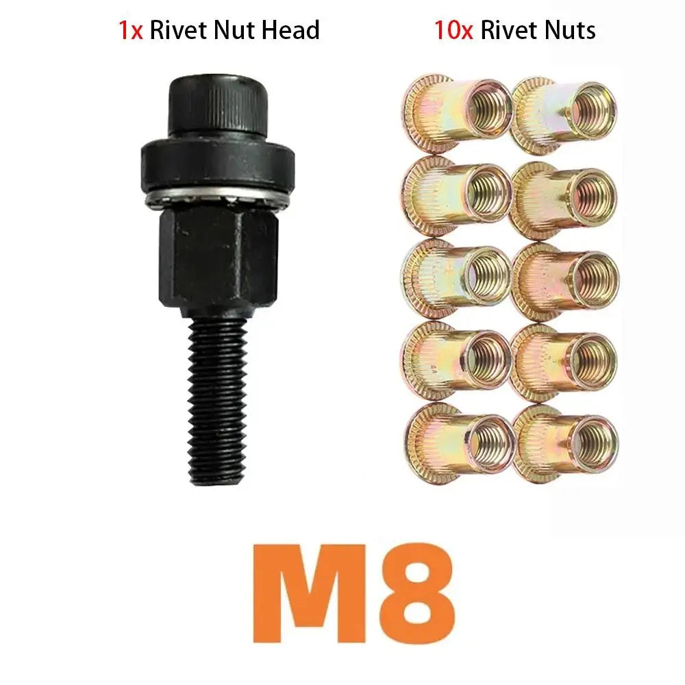 Durable M3 M4 M5 M6 M8 M10 Hand Rivet Nut Mandrel Staple Manual Riveter Tool Manual Riveter Tool Head Rivet Tool Set Oasis Select M8 with 10 Nuts