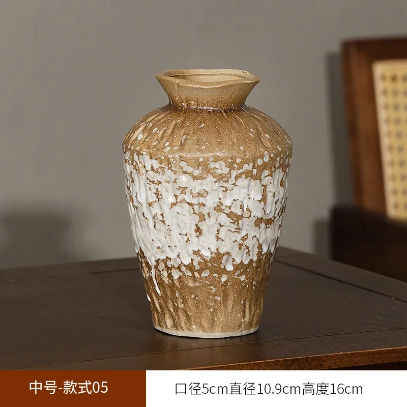 European Style Retro Style Ceramic Vase Living Room Advanced Sense Coarse Clay Pot Simple Dried Flower Arrangement Decoration Oasis Select 10.9cm x 16cm 2