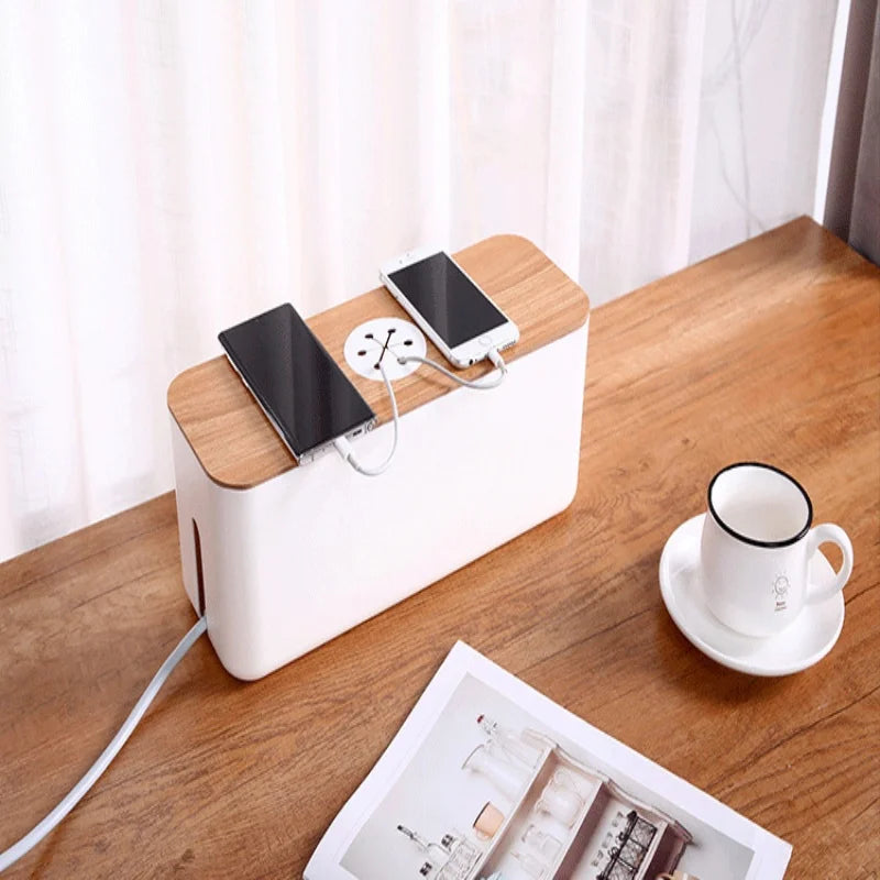 Wooden Cable Storage Box Dustproof Chargers Storage Container Multi Functional Sockets Hidden Box Home Organizer Accessories Oasis Select
