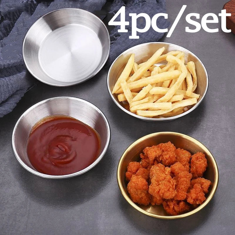 4pcs Golden Sauce Dish Appetizer Serving Tray Stainless Steel Sauce Dishes Spice Plates Kitchen Supplies Plates Kitchen Supplies Oasis Select 4PC Silver