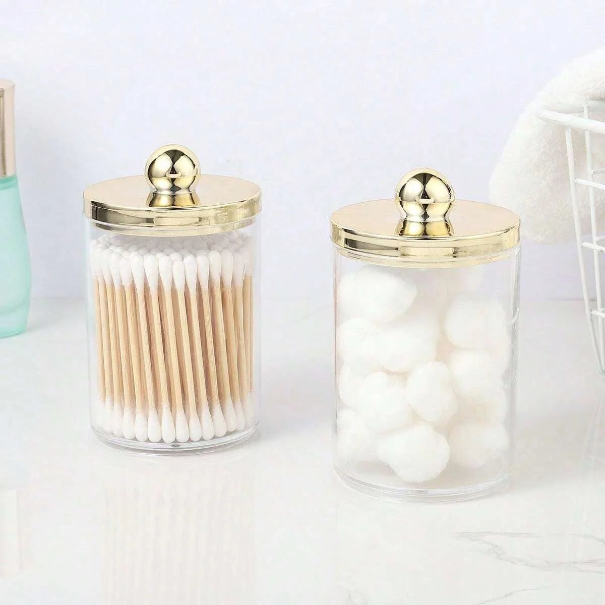 Cotton Swab Ball Pad Holder, Plastic Organizer with Lid, 10 oz Cotton Swab Apothecary Jar, Clear Organizer, Cosmetic Organizer, Oasis Select