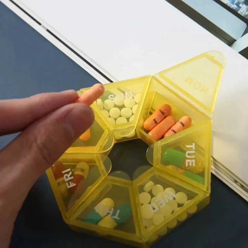 1/2/3Pcs A Week 7 Corners Pill Box Round 7 Boxes For One Week Small Pill Box Mini 7 Days Portable Points Medicine Jewelry Box Oasis Select