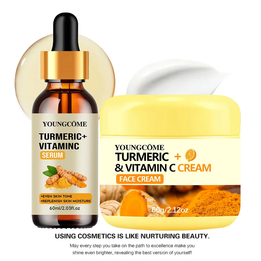YOUNGCOME Turmeric & Wtamin C Cream & Essential Set with Collagen and Retinol Facial Moisturizer for deep nourishing Oasis Select