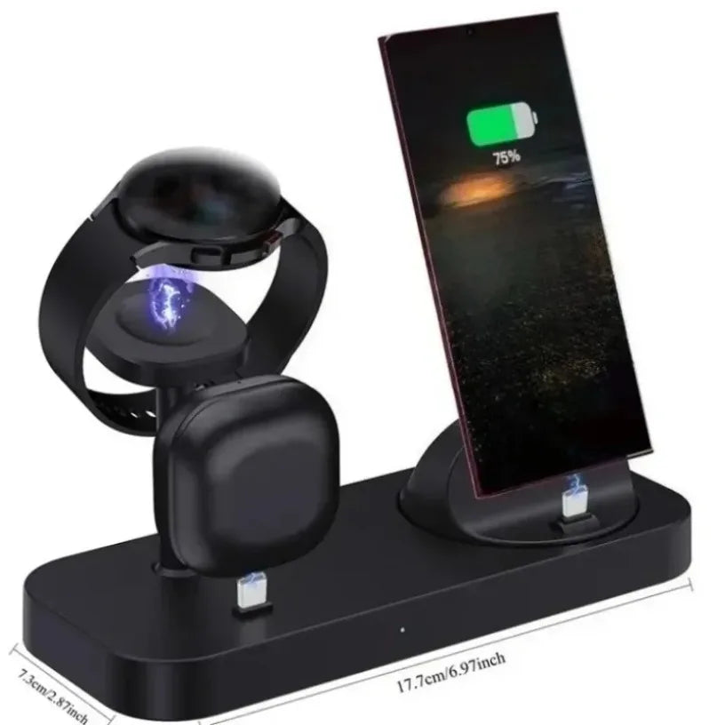 3 in 1 Wireless Charging Station Dual Coil Design 15W High Speed Charger Organizer for Desk Nightstand Samsung S24 S23 Devices Oasis Select