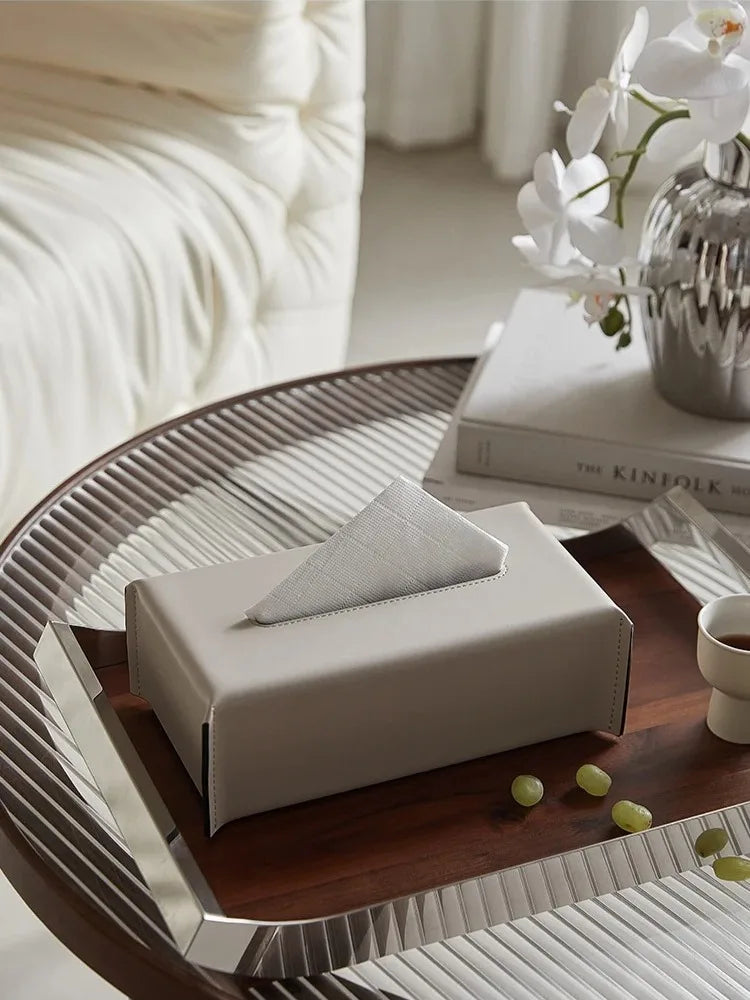 Modern Woven Leather Tissue Box Napkin Case Luxury Tissue Paper Holder Desktop Coffee Table Tissue Box Livingroom Decoration Oasis Select