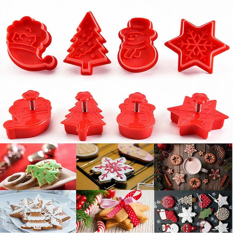 4Pcs Christmas Baking Mold Set DIY Tree Snowman Cookie Cutter Plunger for Gingerbread Fondant Cake Decorating Pastry Tools Oasis Select