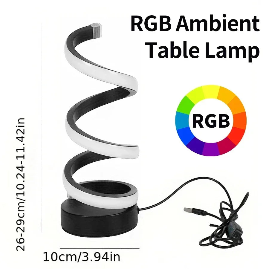 Creative LED Desk Lamp Modern Spiral Table Lamp RGB Dimming Ambient Light Portable Bar Cafe Bedroom Living Room Decorate Lamp Oasis Select Type A RGB