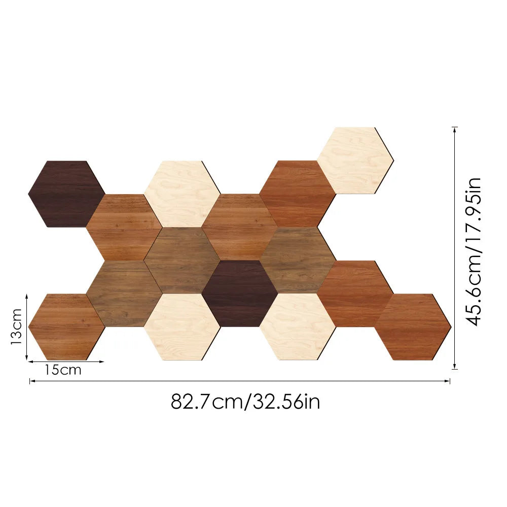 Creative Three-dimensional Combination Hexagonal Wooden UV-printed Wall Stickers for Home Background Wall Decoration Oasis Select MZ142