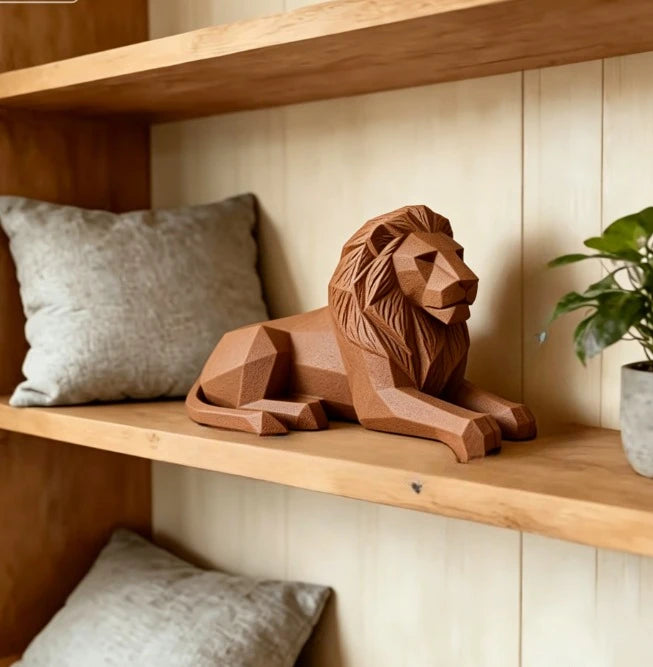 Geometric Lion Figurines 3D Printed Domineering Desktop Craft Ornaments Abstract Lion Sculpture for Modern Home Office Zen Decor Oasis Select lion brown 10x5x5cm