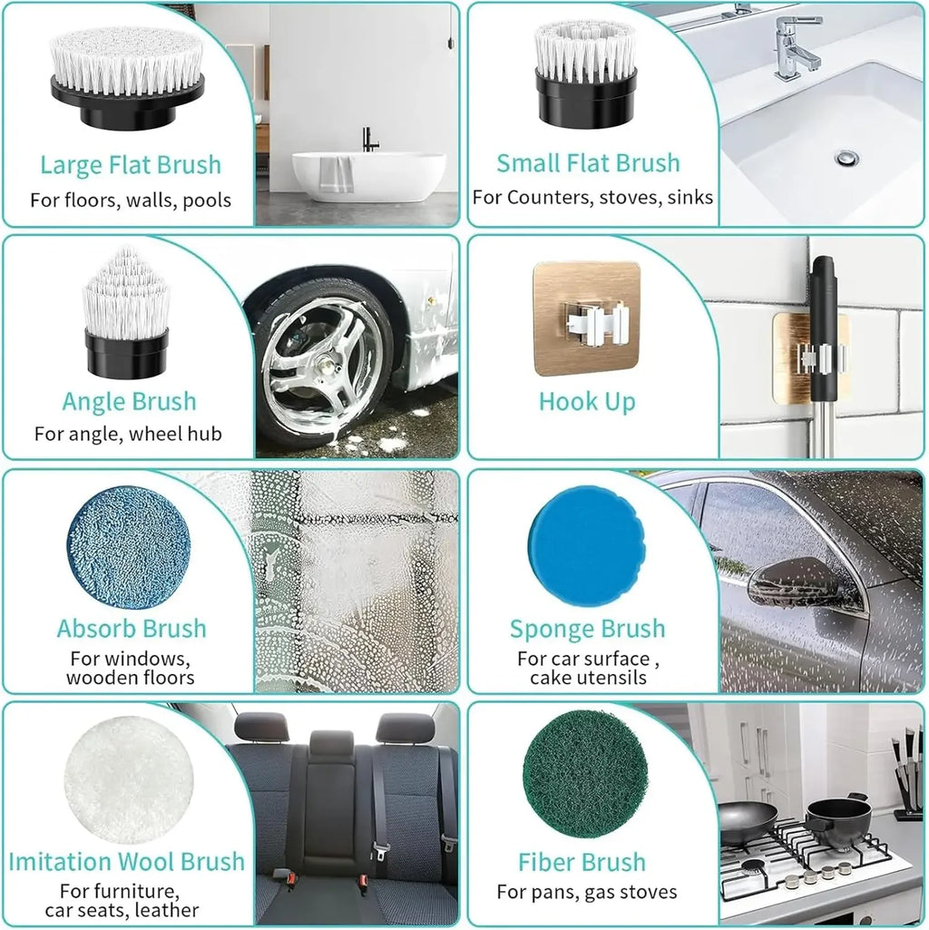 Electric Cleaning Brush with 7PCS Heads Bathroom Kitchen Cordless Handheld Shower Scrubber Spin Cleaner Multifunctional Cleaner Oasis Select