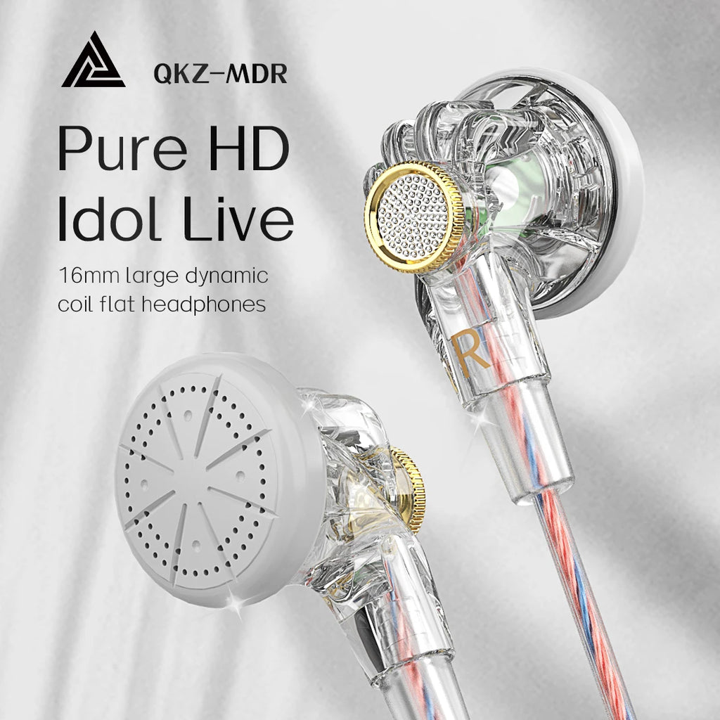 QKZ MDR Flat-Head Headphones 16MM Large Dynamic HIFI Bass Sport Earbuds Music Wired Earphones 3.5MM AUX Headset In Ear With Mic Oasis Select