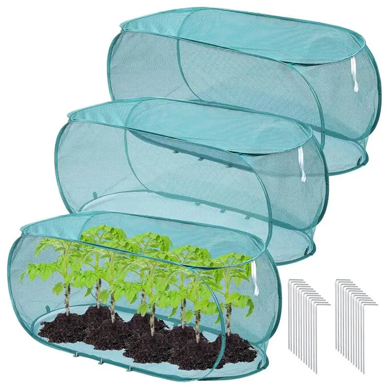 LIKE WISH Garden For Plants Cover 3Pcs 99* 40* 45Cm With 24 Ground Nails,Mesh Netting Covers Net Cage Guard Protector For Plant Oasis Select As Shown