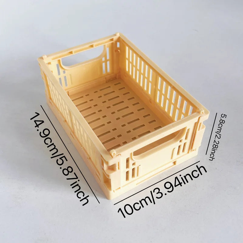 Collapsible Crate Plastic Folding Storage Box Basket Utility Cosmetic Container Desktop Holder Home Use School Desk Storage Box Oasis Select Yellow