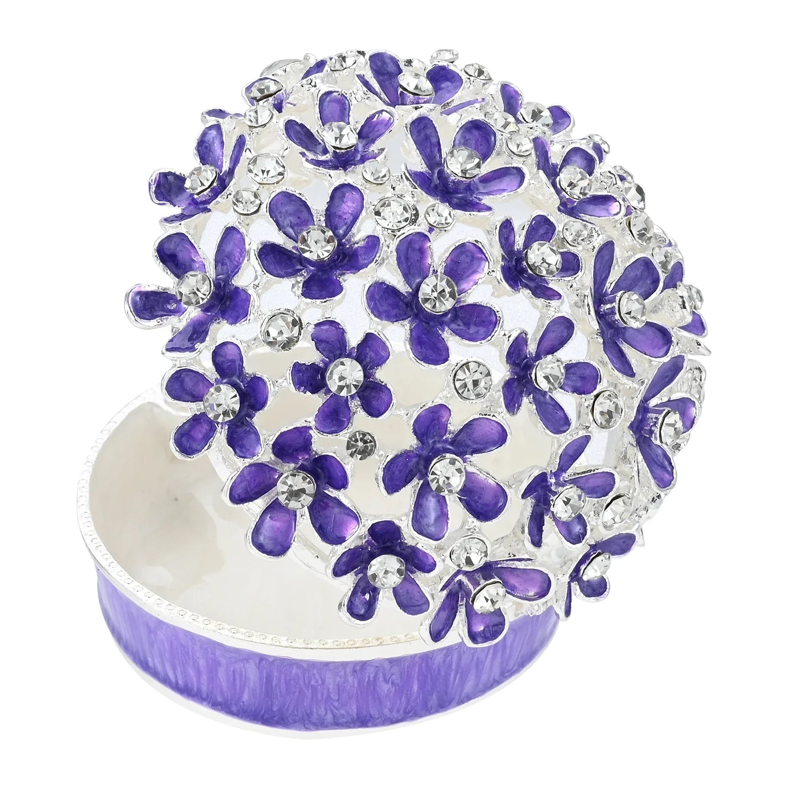 Purple Flower Ball Jewelry Box Sparkling Crystal Easy Open Magnet Clasp Dresser Ornament Gift for Girlfriends Wife Mom 55mm/2In Oasis Select