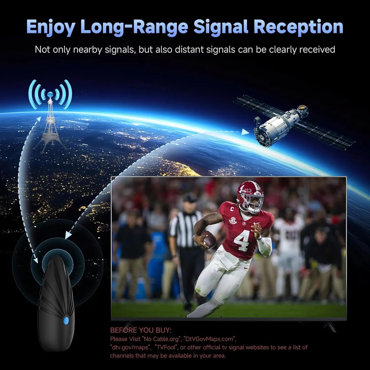 Digital TV Antenna – Indoor/Outdoor, 360° Reception, 35ft Ultra-Long Cable,Windproof/Waterproof,4K 1080p HD,USB Amplifier Oasis Select