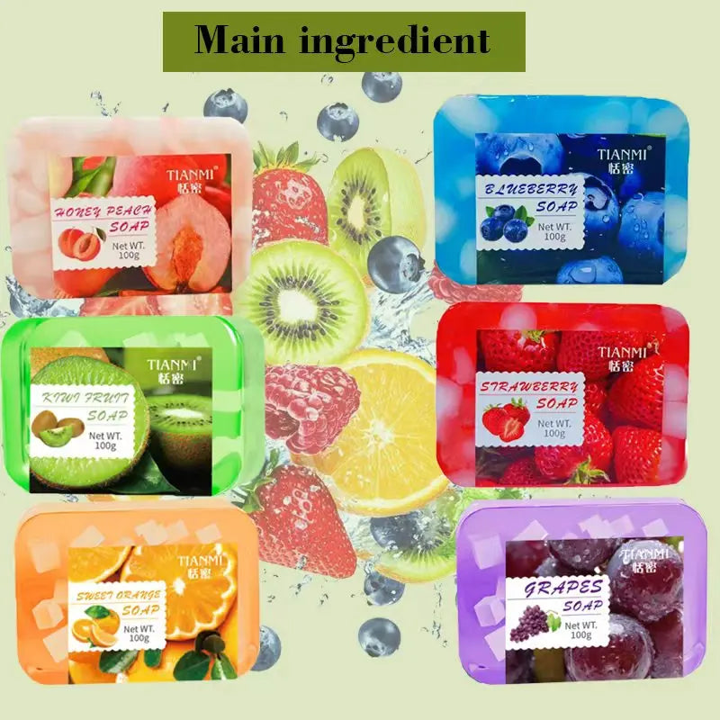 6PCS Fruity Handmade Cleansing Soap, Available in 6 Different Flavors, Including Sweet Orange, Blueberry, Kiwi, Etc. Oasis Select MULTI 600G