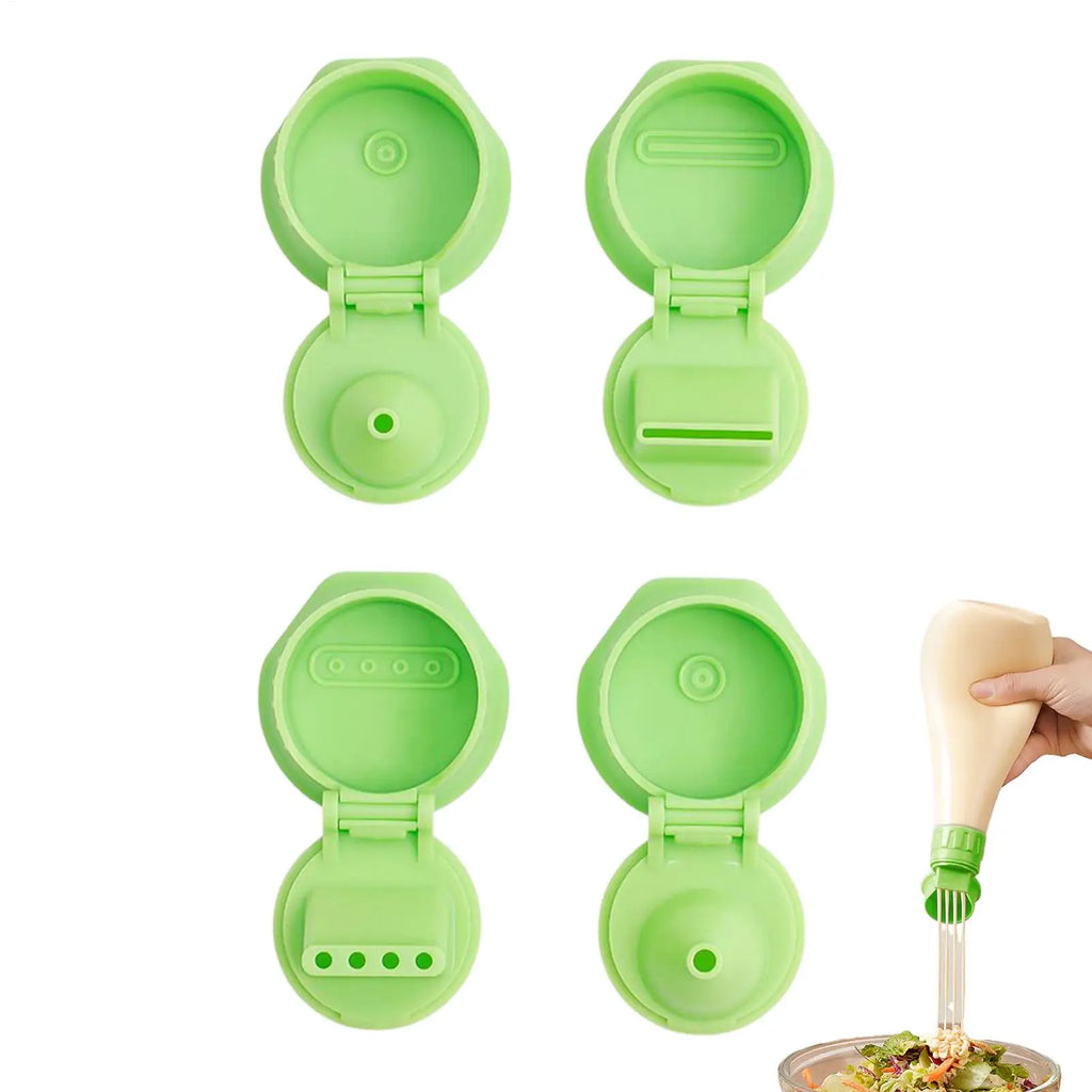 4Pcs Squeeze Bottle Caps Salad Dressing Dispenser Set Sauce Squeeze Bottle Lids For Sauce Syrup Jam Ketchup Kitchen Gadgets Oasis Select
