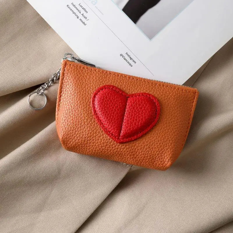 Heart-Shaped PU Leather Coin Purse Keychain Wallet for Women