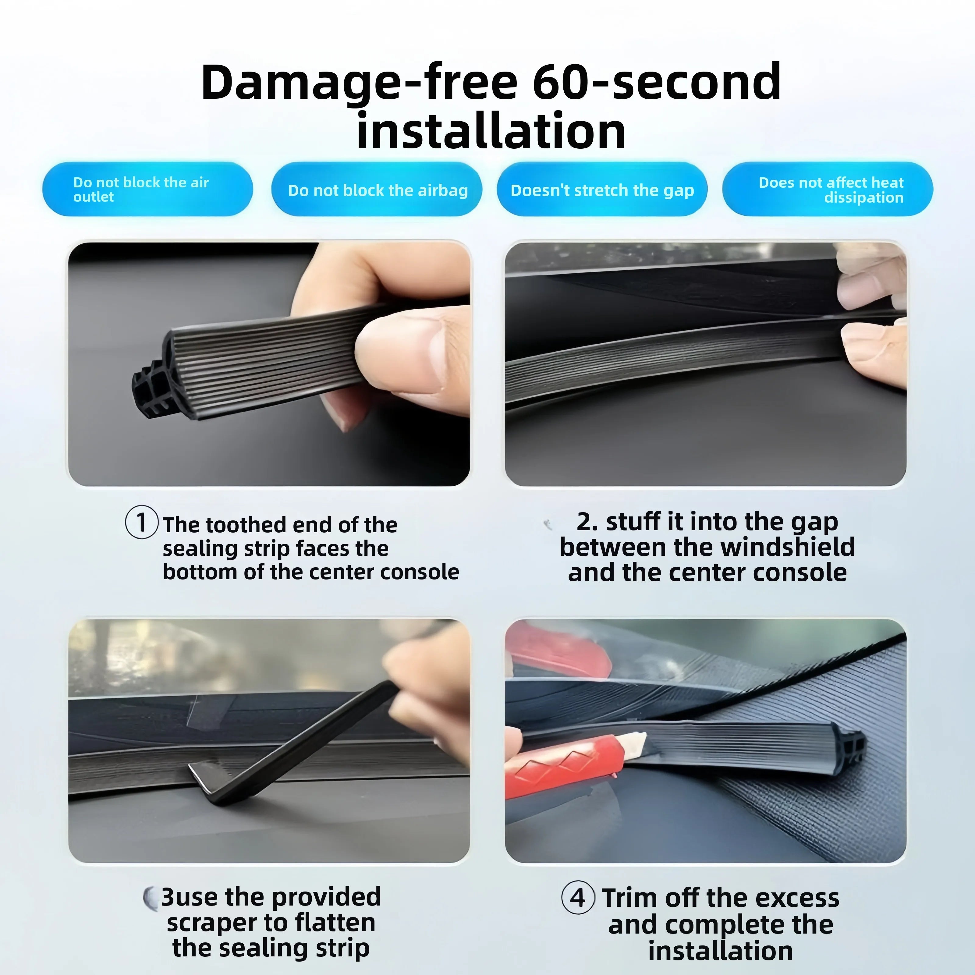 1.6m Car Dashboard Windshield Rubber Sealing Strip | Noise Insulation