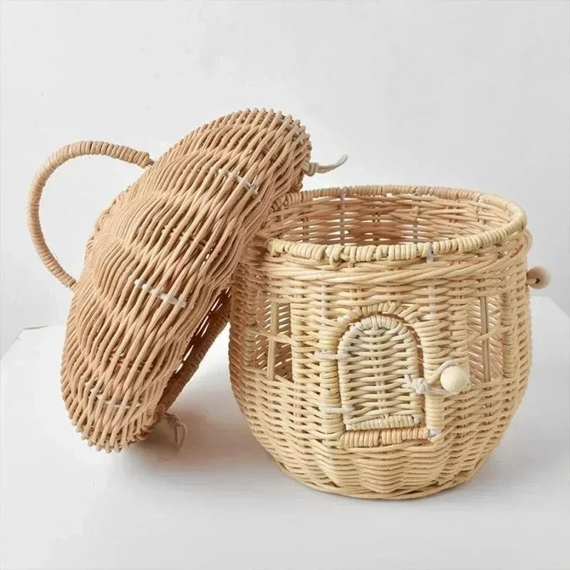 Handmade Mushroom Basket Bag Rattan Woven Baskets Straw Storage Box Vacation Picnic Basket Kid Toy Sundries Storage Basket Oasis Select