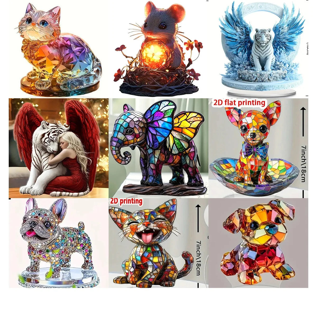 2D Colorful Animal Acrylic Ornaments Colorful Cat Figurine Decoration Kitten Standing Miniature Desktop Decoration For Home Oasis Select