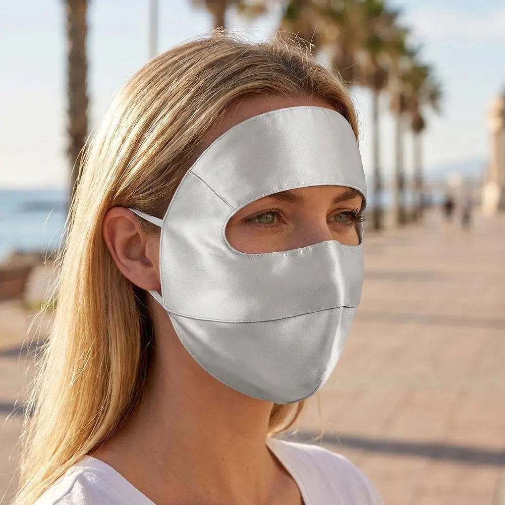 100% Silk Full Face Mask For Women Adjustable Ear Loops Breathable Anti-UV Sun Protection Windproof Face Mask For Outdoor Oasis Select