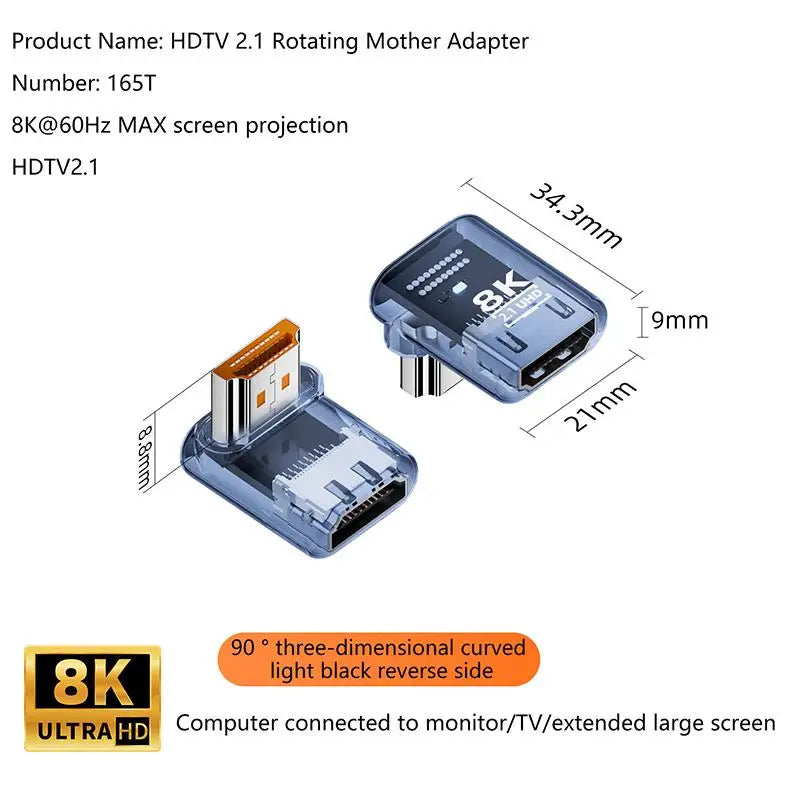 HDMI 2.1 Male to Female Adapter 8K@60Hz – 90/270/360° Angle