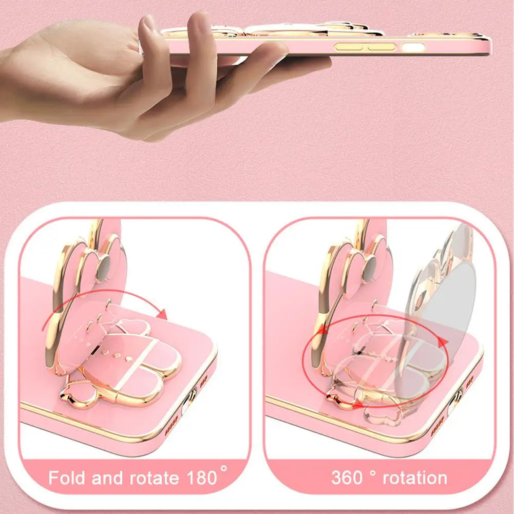 Cute Cat Phone Stand & Finger Holder with Makeup Mirror