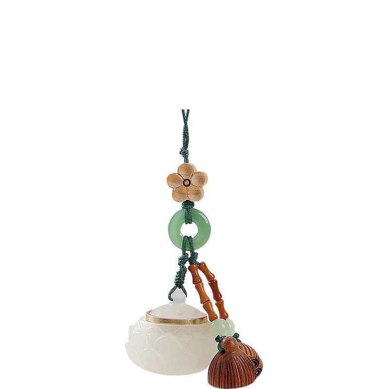 Hand Carved Lotus Green Sandalwood Hanging Charm Luminous Aroma Expander Keychain Cute Bag & Phone Decor Oasis Select
