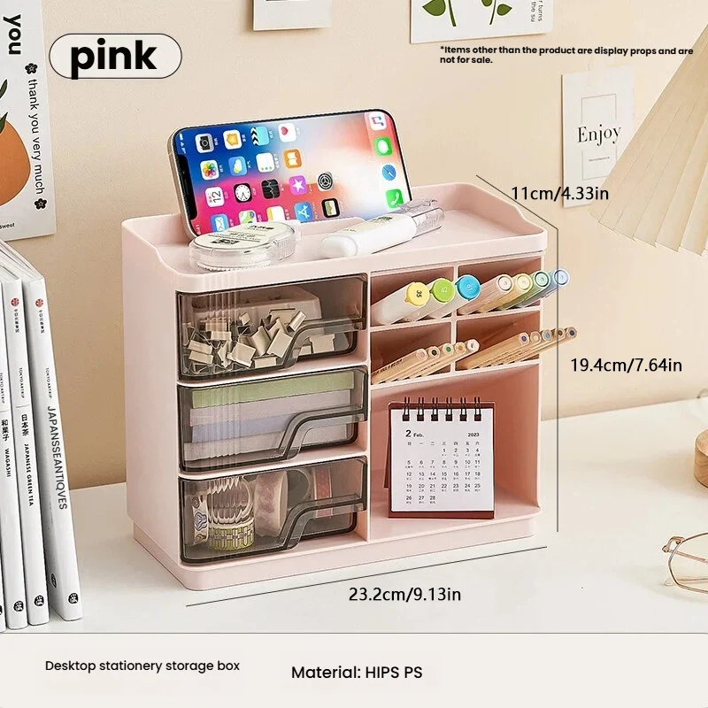 Desk Organizer,Desktop Stationary Organizer Caddy,with Pen Holder,3 Drawers,for School, Home, Office Supplies Oasis Select pink