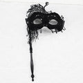 Venetian Masquerade Mask with Holding Stick for Women Feather Mardi Gras Masks Masquerade Ball Masks for Women Oasis Select Black