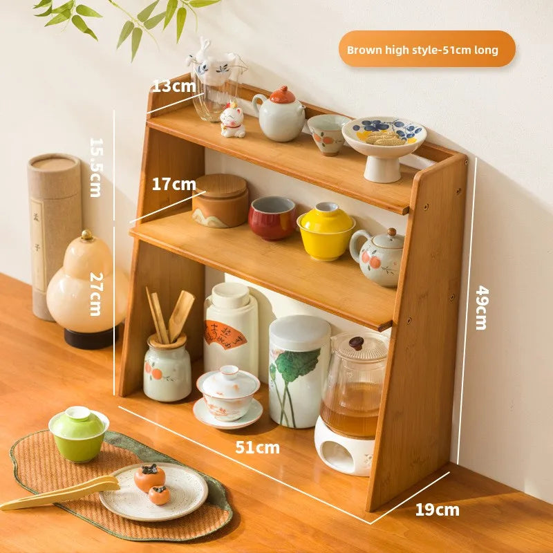 Desktop tea house walnut tea set rack teacup rack Bogu rack Chinese solid wood desktop tea table desktop storage Oasis Select Brown 51 high
