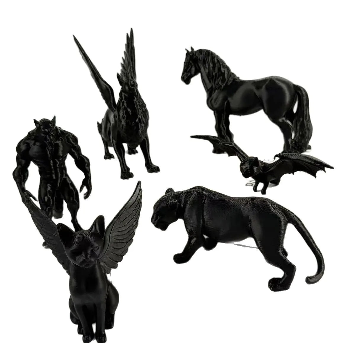 3D Print Creative Black Statue Ornament Werewolf Horse Cat Griffin Bat Ornament Realistic Animals Home Desk Decoration for Gift Oasis Select