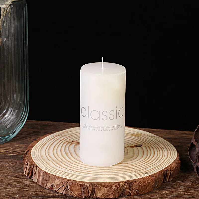 Classic European Ivory White Large Cylinder Candle Smokeless Tasteless Romantic Wedding Hotel Decoration Candle Holiday Supplies Oasis Select 5cm x 15cm