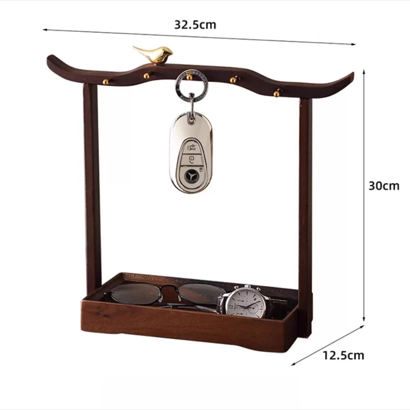 Middle Ancient Style Walnut Wood Entrance Door Key Storage Rack Storage Decoration Living Room Home Decor Oasis Select