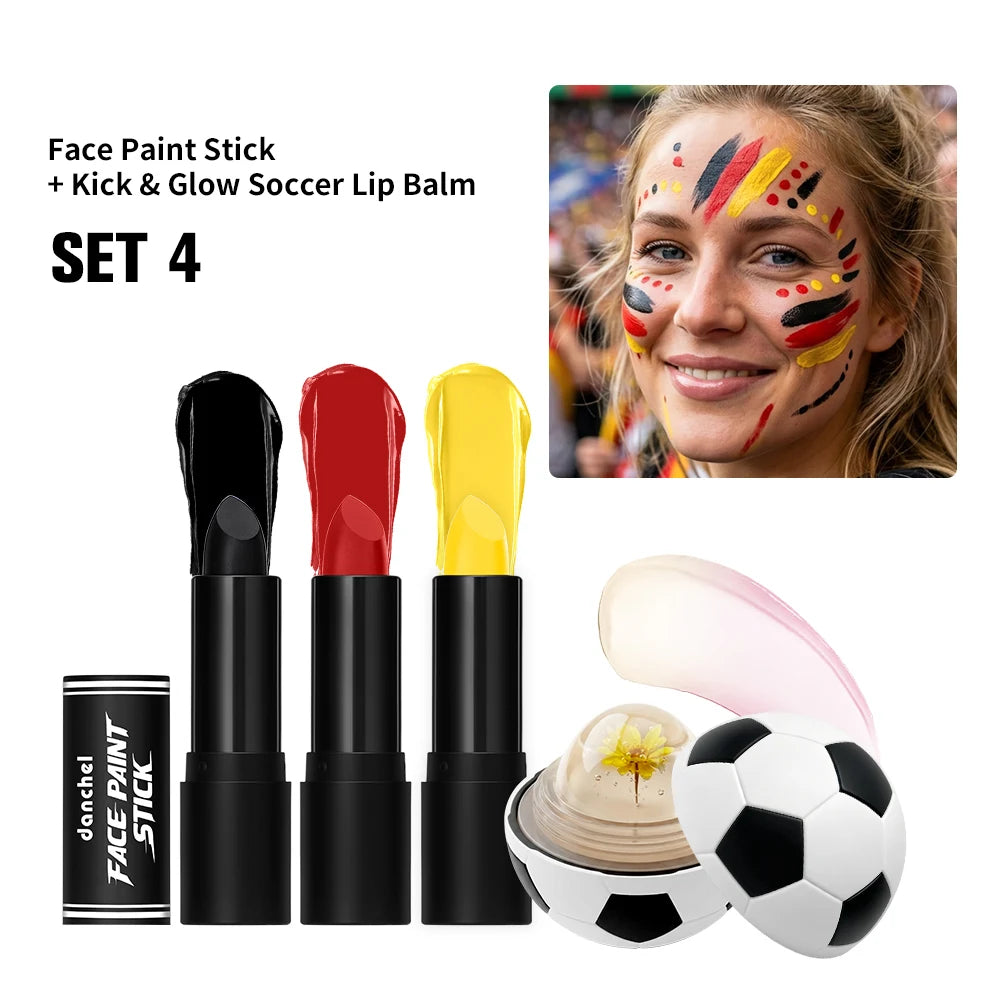 Face Paint Stick & Lip Balm Combo Waterproof High Colored Paint Stick for Cosplay Parties Sports Game Halloween Festivals Makeup Oasis Select SET 4